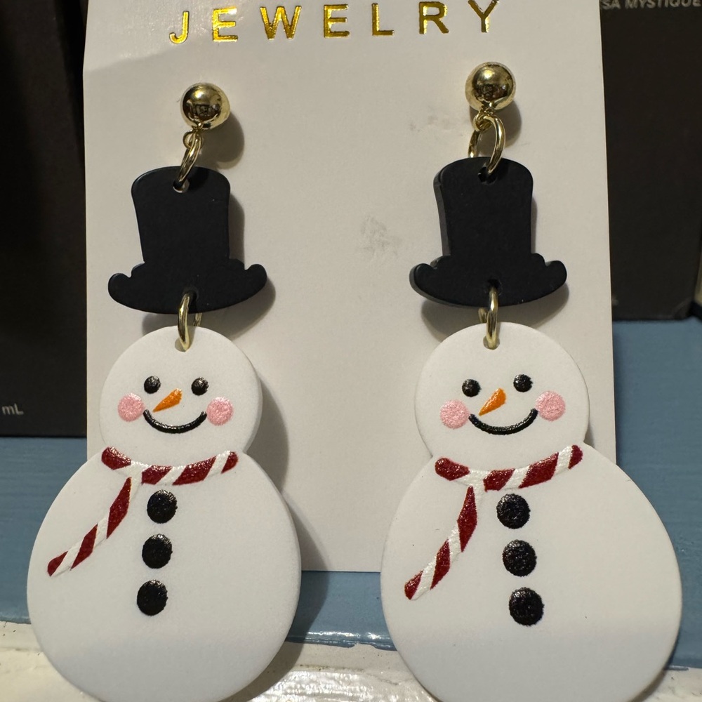 Snowman Earrings with Black and Red Accents